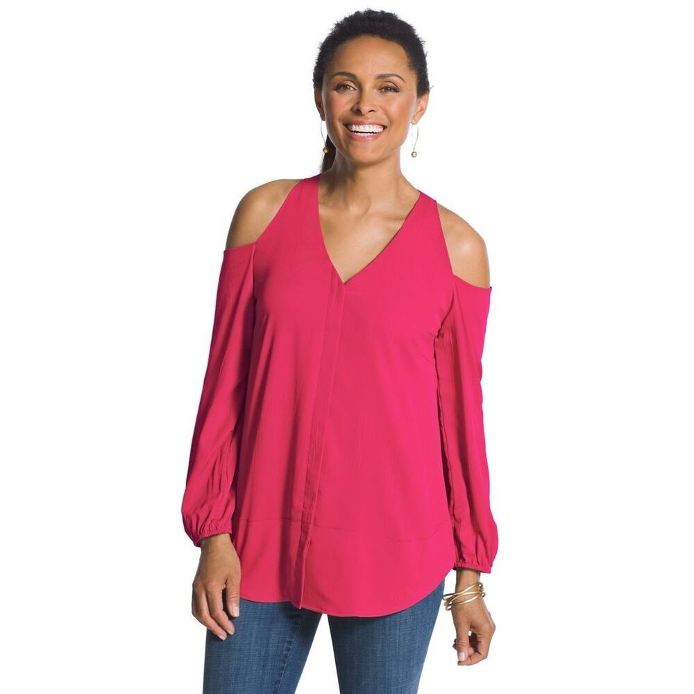 New CHICO'S Sz 3 Plus Size 16 Top Lagenlook Loose Fit Boho Pink Fairy Oversized